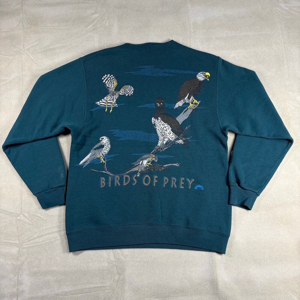 Vintage 90s Creations by‎ Helene Birds of Prey Raptors Embroidered Crewneck Sz M